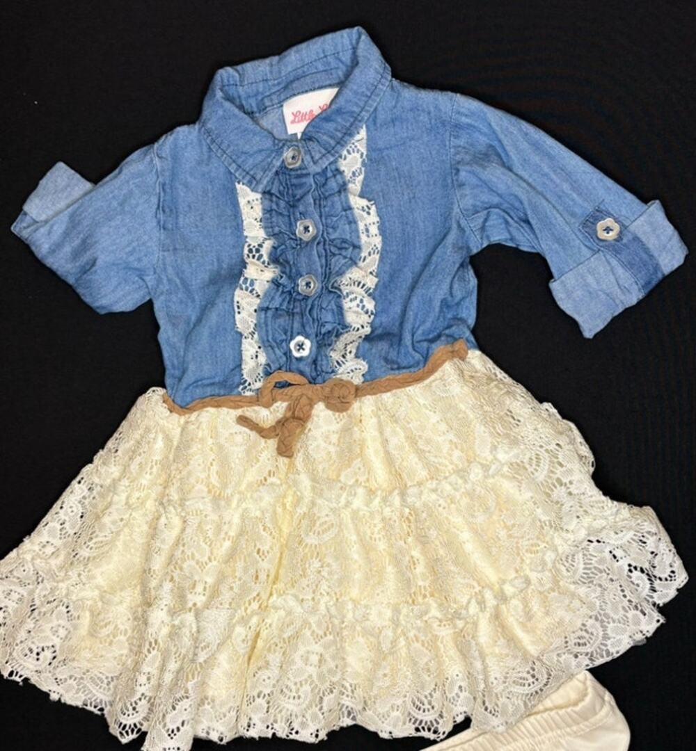 LITTLE LASS Baby Girl Dress + Diaper Cover Bloomers| Baby Size 12 M
